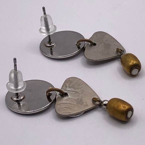 Silver Tone Dangling Disk Design Earrings - Picture 4 of 5